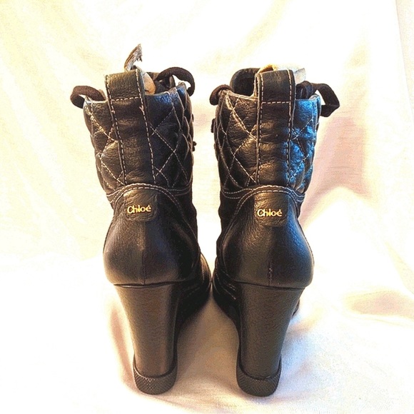 Chloe black and Quilted Leather Wedge Sneakers Booties Size 36.5 - Picture 8 of 8